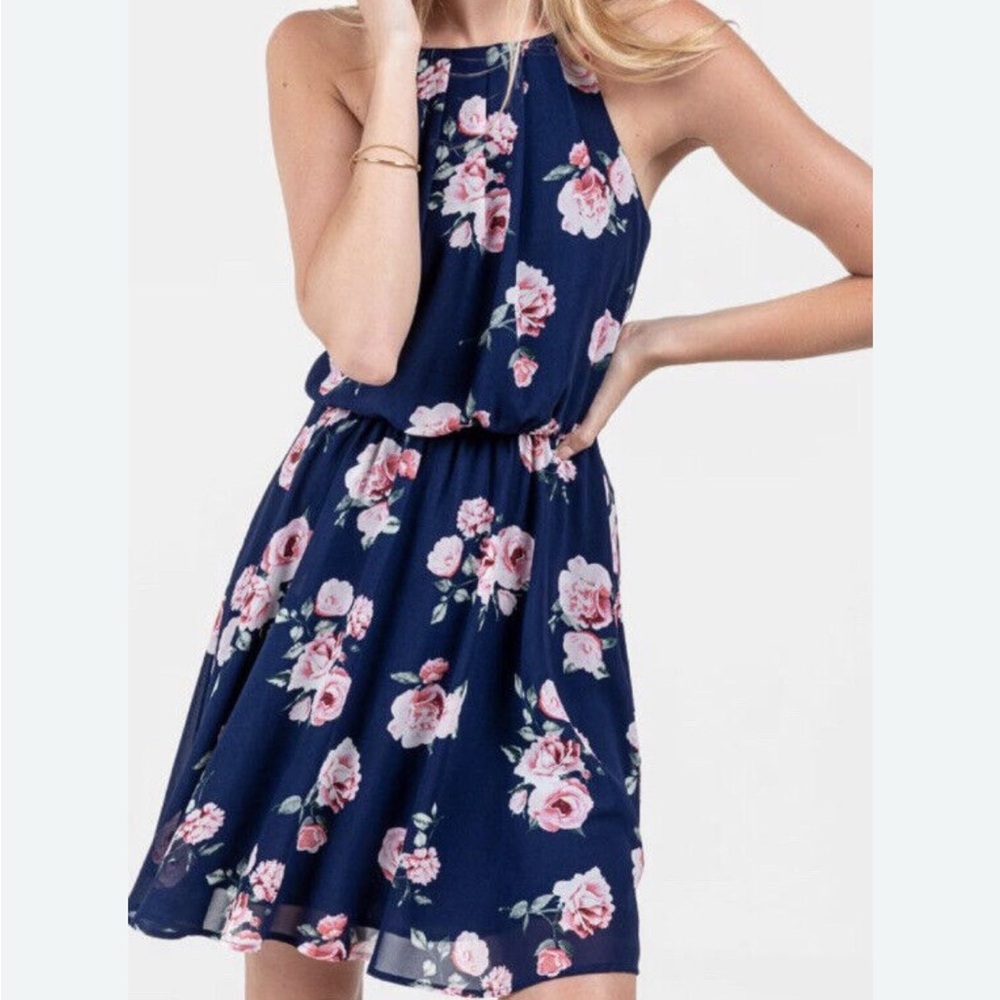 Francesca’s Navy & Pink Floral Dress